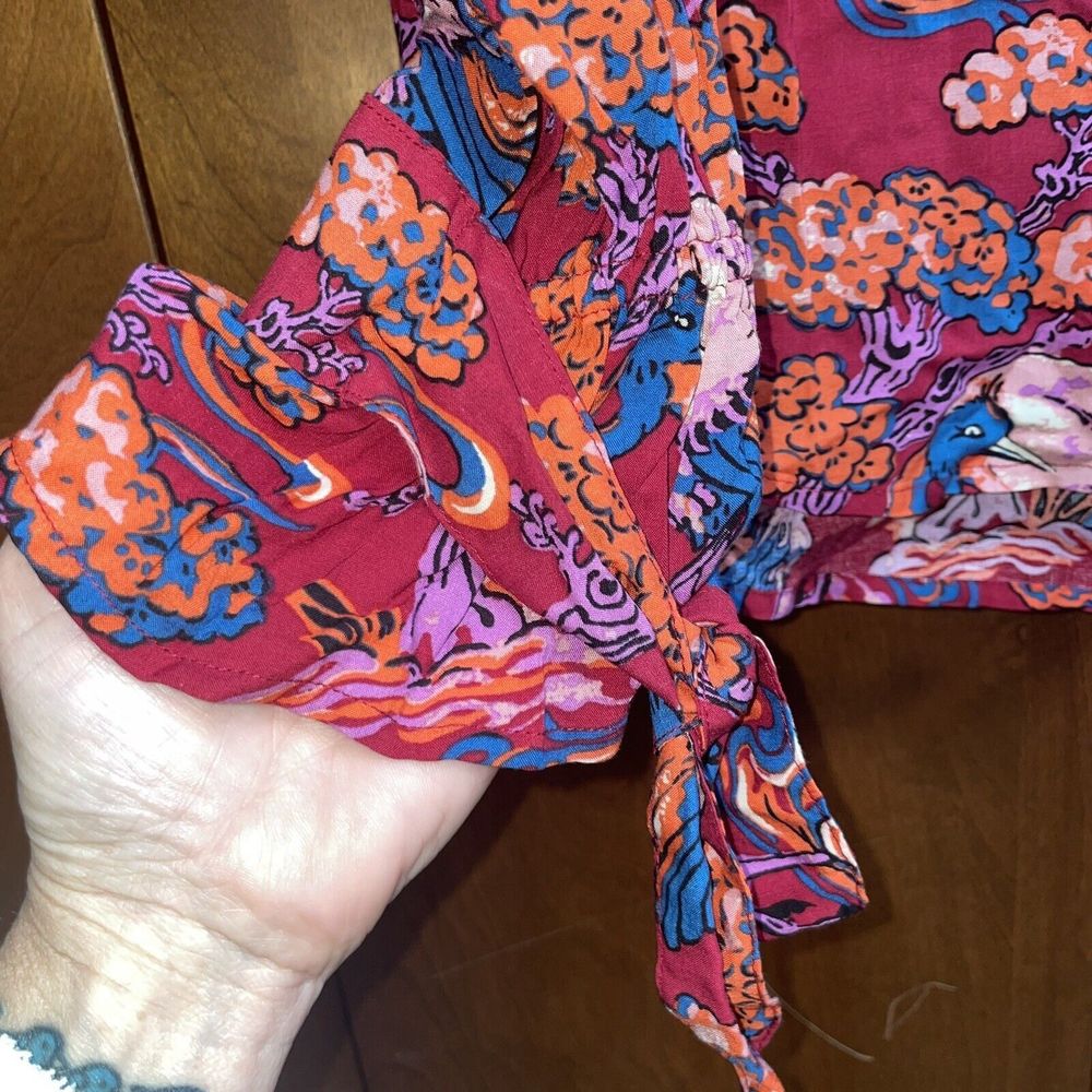 Anthropologie Maeve 8 Darla Floral Crane Bird Blouse Button Front Top - Picture 5 of 7